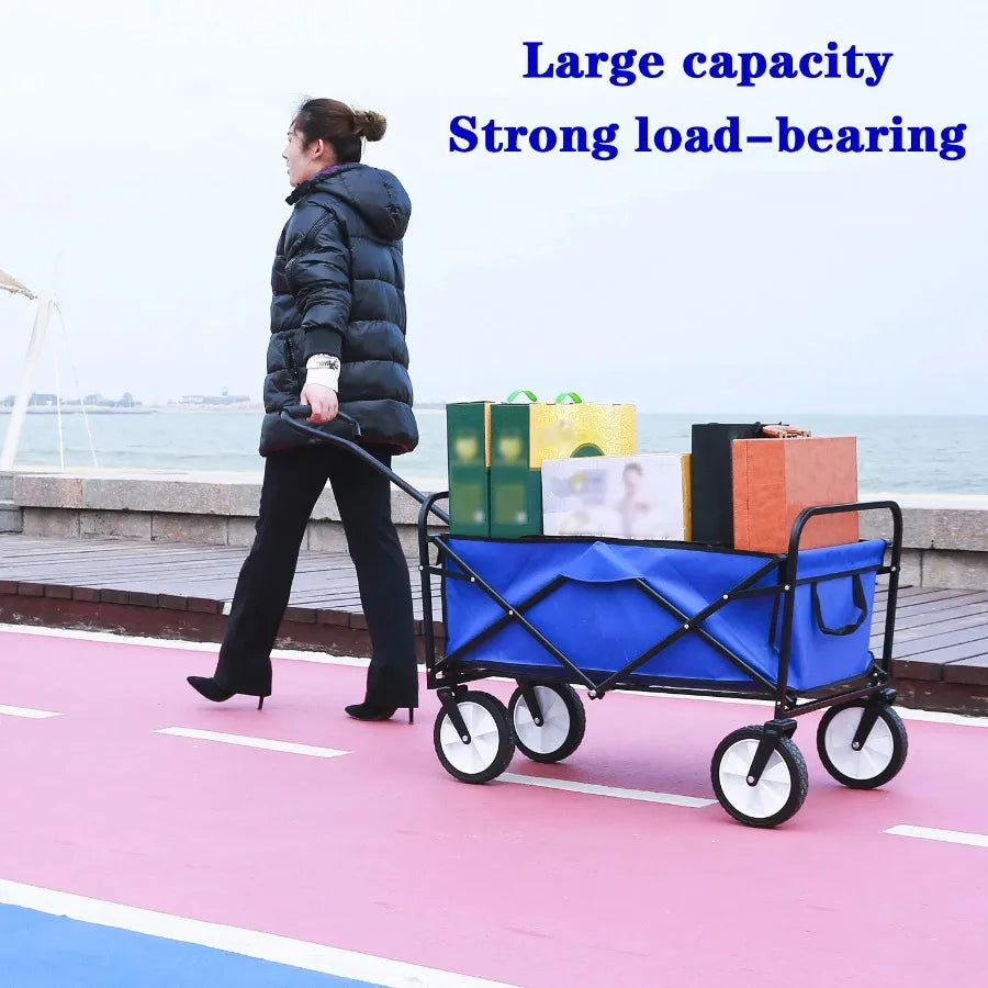 Outdoor Folding Wagon Garden ; Large Capacity Folding Wagon Garden Shopping Beach Cart ; Heavy Duty Foldable Cart; for Outdoor