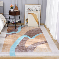 Area Rugs for Living Room, Machine Washable Vintage Rug, Non-Slip Low Pile Throw Rugs with Rubber Backing Washable Carpet