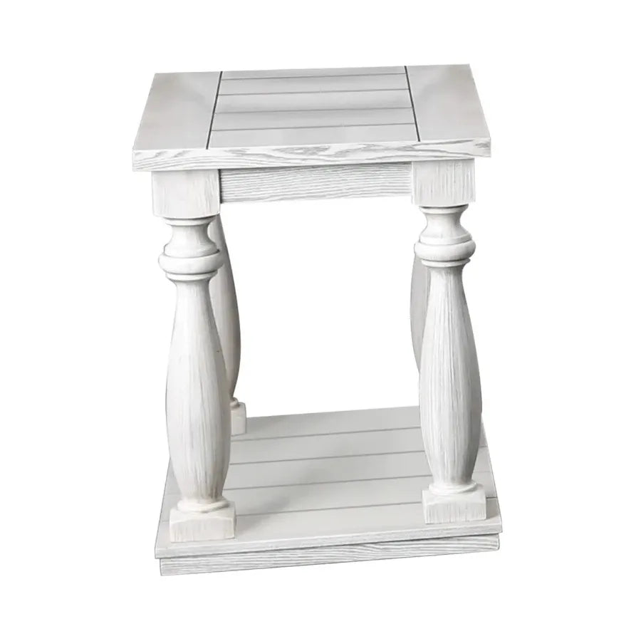 Rustic Style Antique White 1pc End Table with Open Bottom Shelf Plank Style Top for Living Room Furniture