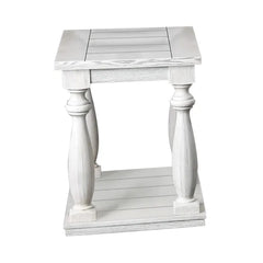 Rustic Style Antique White 1pc End Table with Open Bottom Shelf Plank Style Top for Living Room Furniture