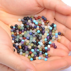 4mm Natural Mixed Materials Gemstones Beads and Brass Tiny Spacer Round Loose Beads Jewelry Making KIT with Thread and Needles