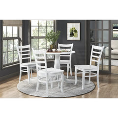 White Finish 5pc Dining Set Round Table 4 Chairs Wooden Ladder-Back Casual Farmhouse Style Kitchen Dining Room Furniture