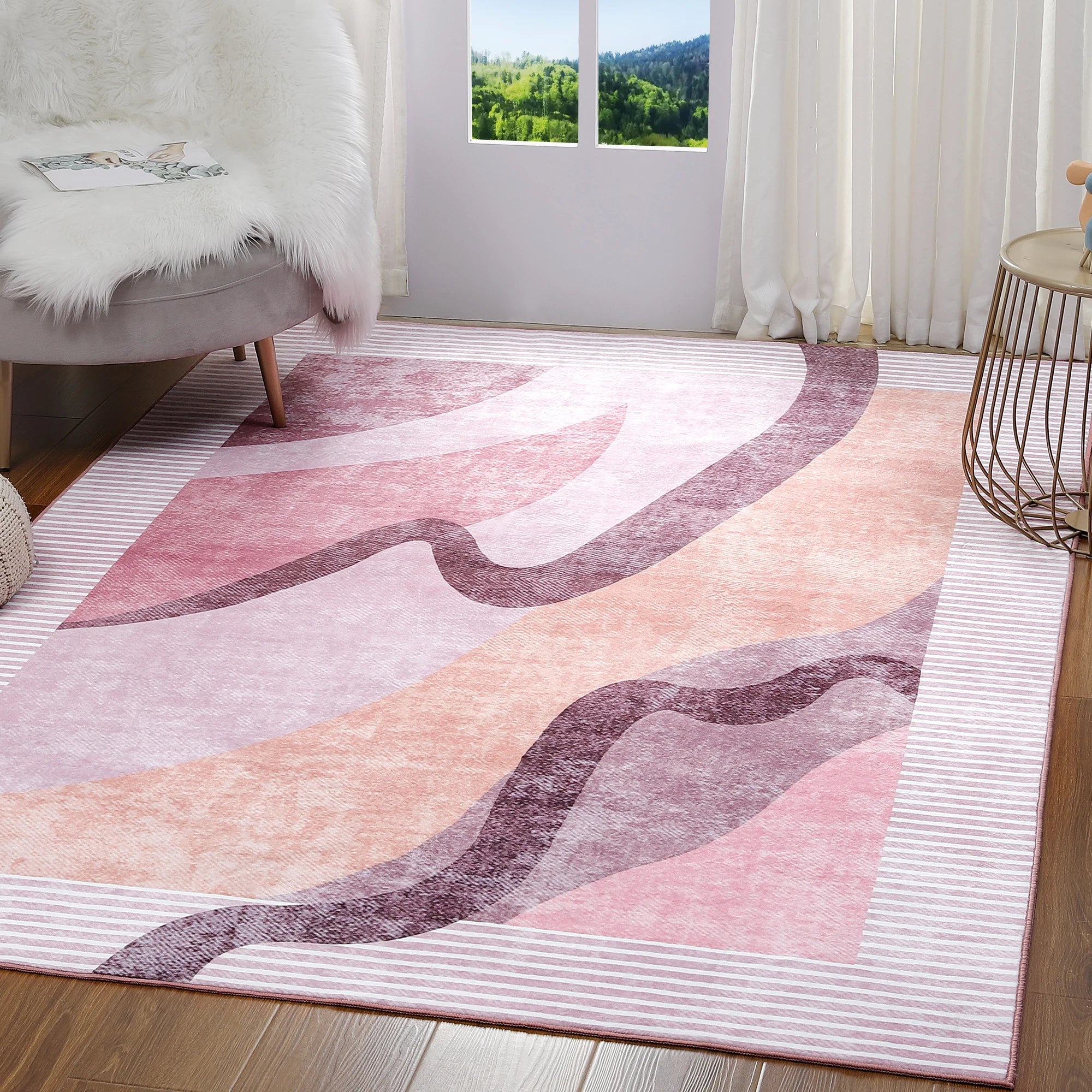 Area Rugs for Living Room, Machine Washable Vintage Rug, Non-Slip Low Pile Throw Rugs with Rubber Backing Washable Carpet