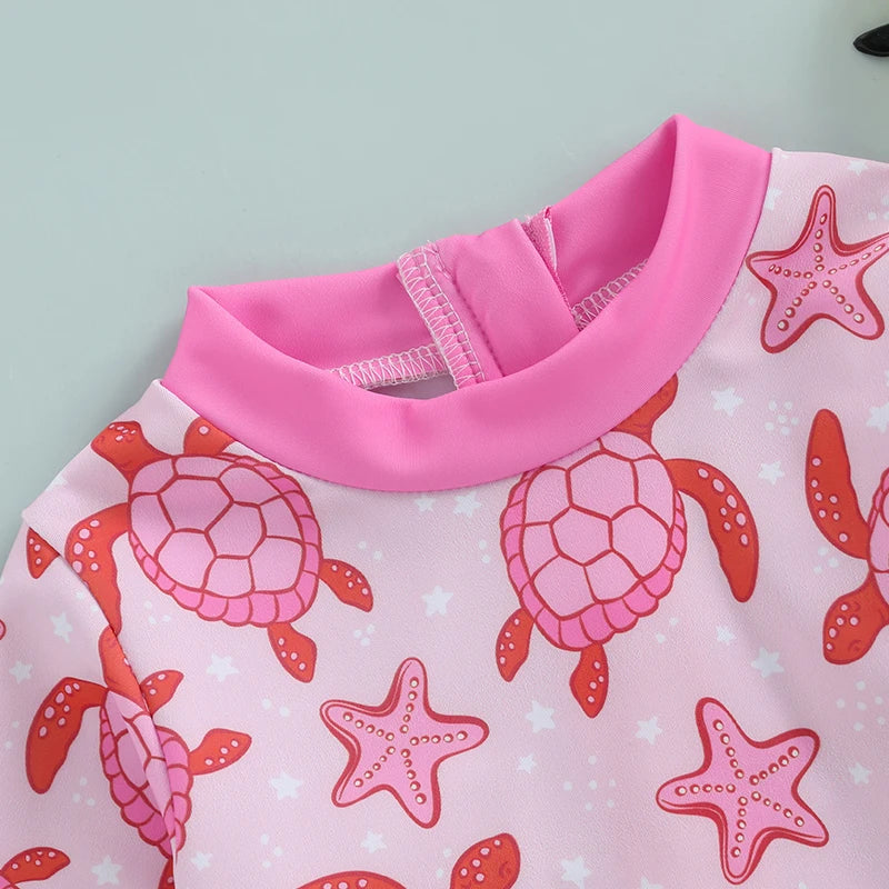 Infant Girls  Swimsuit with UPF 50 Sun Protection Long Sleeve Floral Print Baby Ruffles Bathing Suit Swimwear