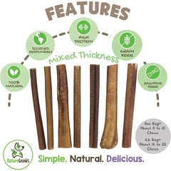 Bully Sticks for Dogs 5-6" 1Lb Mixed Thickness Long Lasting Natural Beef Chew Bones for Aggressive Chewers and Large Dogs