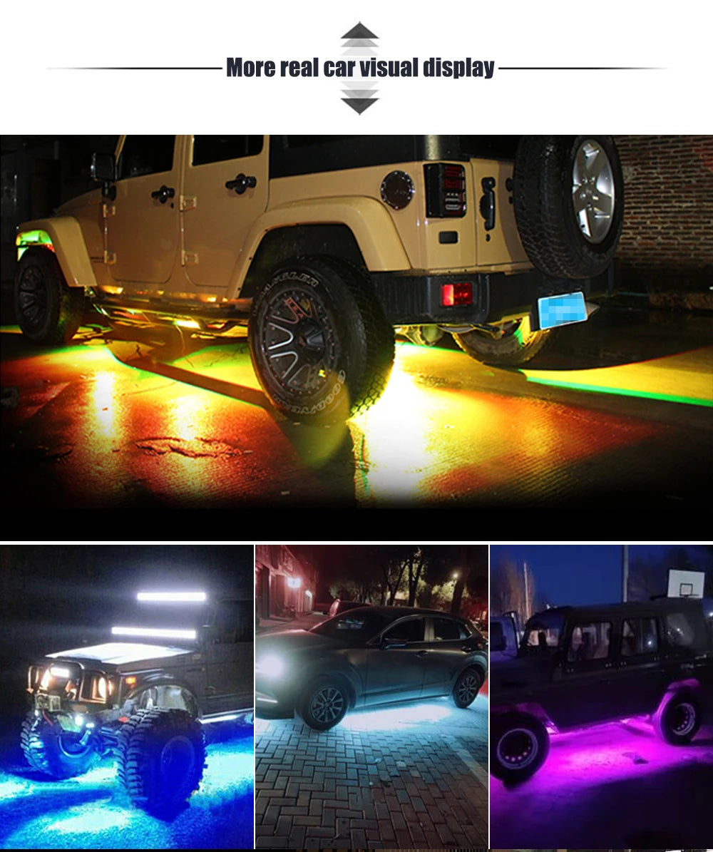 Car LED Light Bar Ambient Lamp 12V Underglow Lights RGB APP Control Automotive Decoration Atmosphere Light Universal