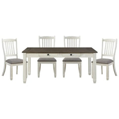 Antique White Finish 5pc Dining Set Table 6x Drawers 4x Upholstered Side Chairs Casual Style Furniture