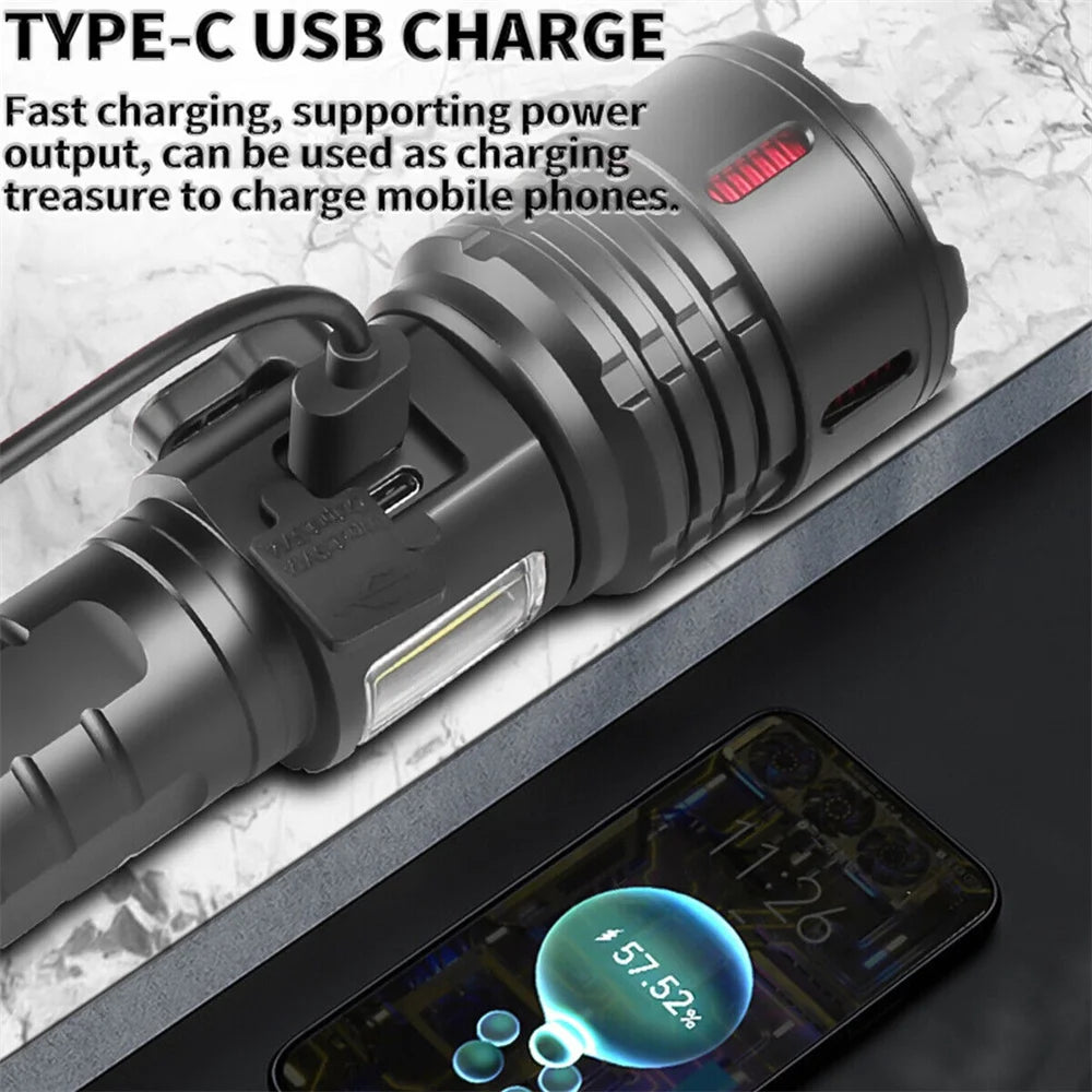 LED Flashlight 10W Tactical USB Rechargeable Light Super Bright Torch Lantern Long Shot Range Hand Lamp For Outdoor Camping