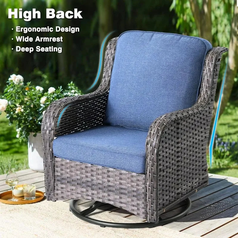 Patio Outdoor Wicker Swivel Rocking Chairs with Side Table, 3 Piece All Weather High Back Rocker Furniture Set for Garden