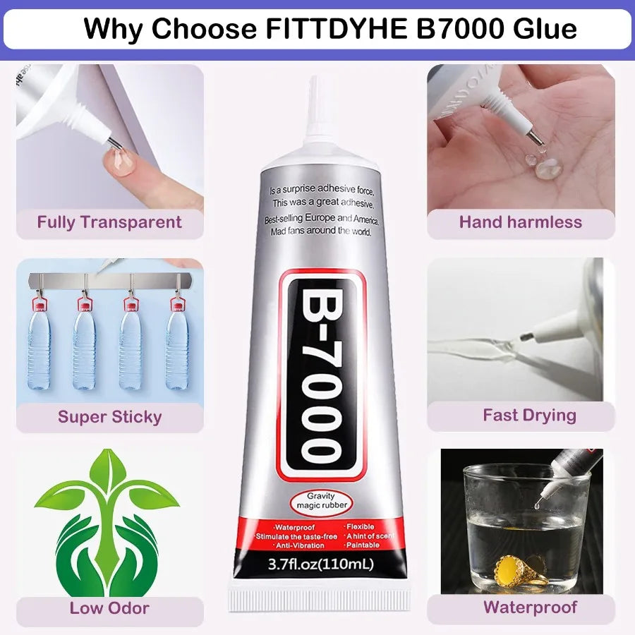 B7000 Adhesive Rhinestones Glue for Crafts 2PCS 110ml 3.7 fl oz B7000 Clear Glue with 5 Dotting Pen Tool Wax Pencil and Tweezer