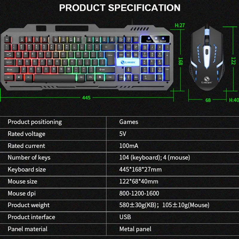 T25 Wired Keyboard Mouse Set LED Luminous E-sports Desktop Computer Laptop Office Imitation Mechanical Tactile Game Keyboards