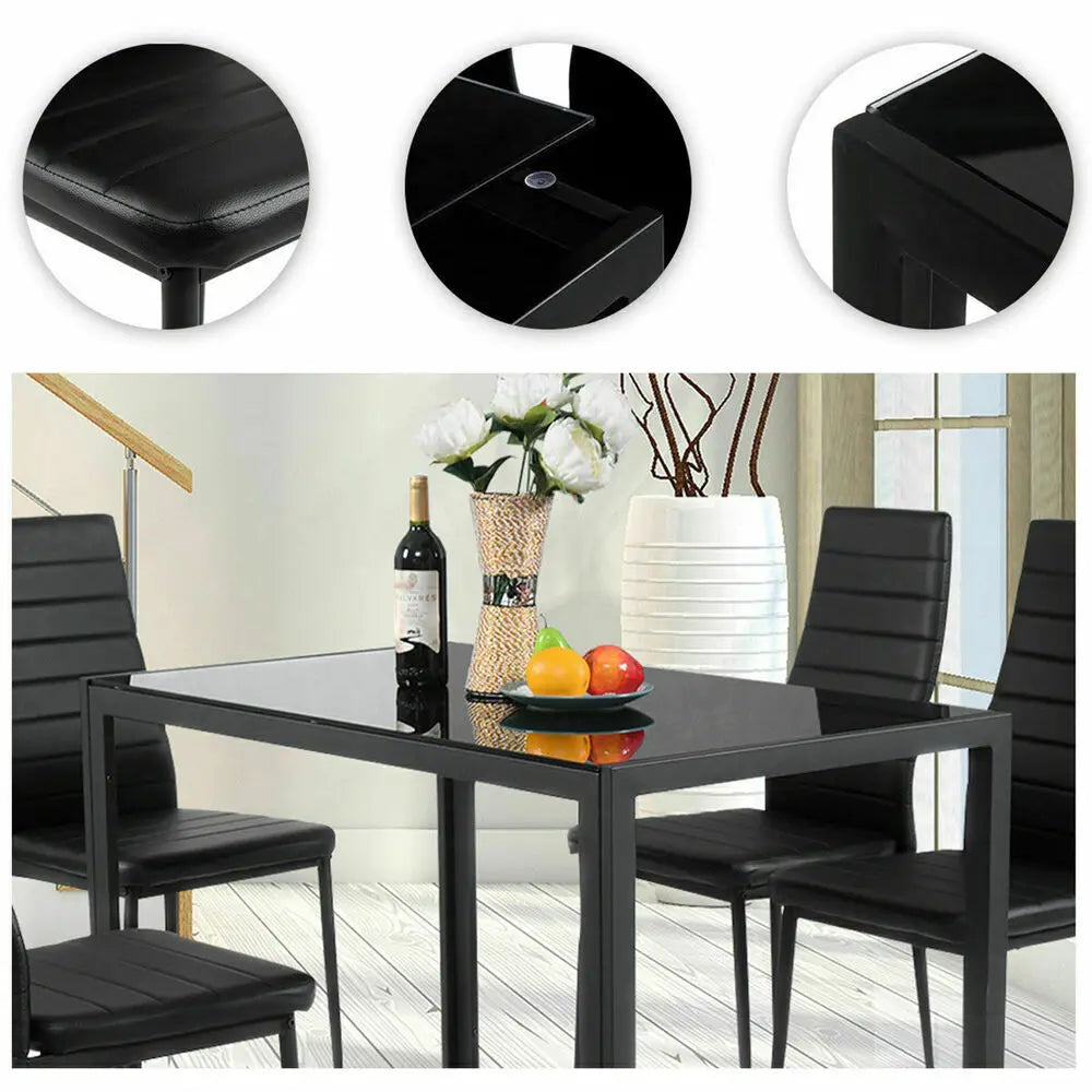 7 PCS Kitchen Dining Table Set Breakfast Furniture w/ Glass Top Padded Chair