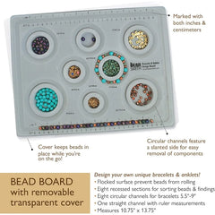 The Beadsmith Elements Bracelet and Anklet Design Bead Board 13.75 x 10.75 x 1 Inches Removable Transparent Cover Flocked Surfa