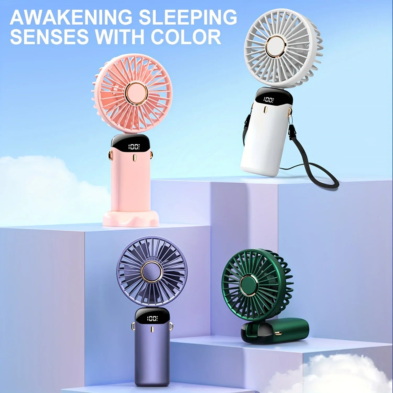 Portable Handheld Fan 2 Pack, Rechargeable Mini Foldable Fan with 5 Speeds and Power Display for Indoor Outdoor Travel Camping