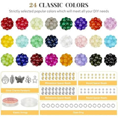 Paodey 6mm Glass Beads Bracelet Making Kit 1400pcs 24 Colors Crystal Beads for Jewelry Making Round Beads DIY Crafts with Space