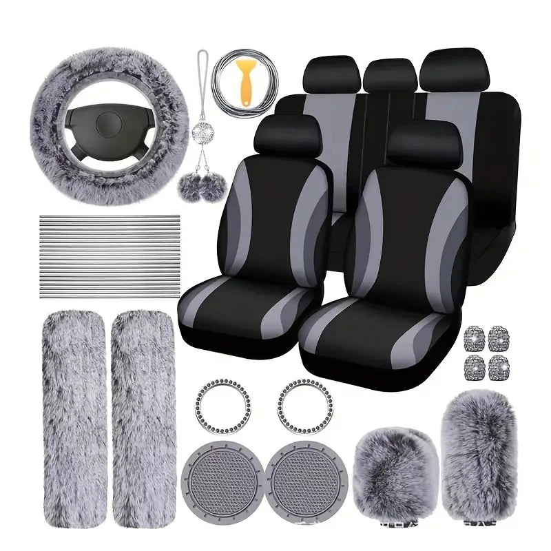 A collection of 35 luxury automotive interior accessories - plush comfort and style - including steering wheels, handbrakes, gea