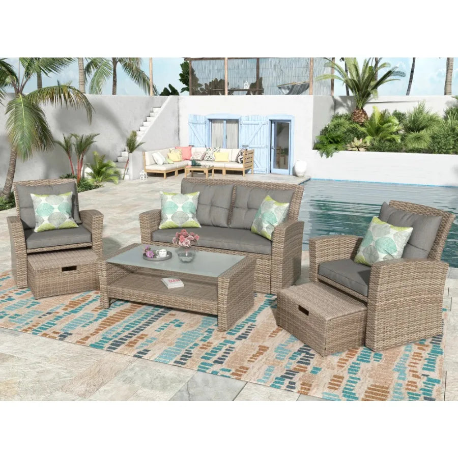 4 Piece Outdoor All Weather Wicker Patio Furniture Set with Ottoman and Cushions