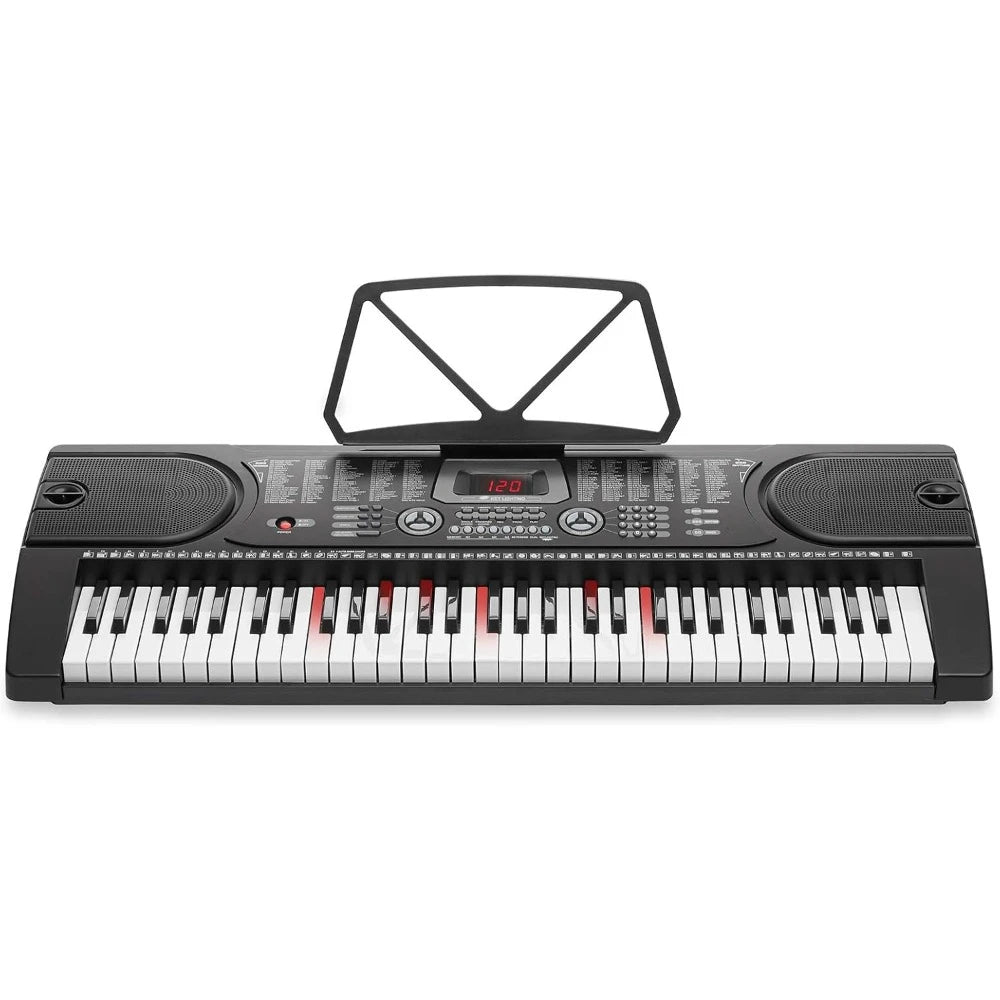 61-Key Electronic Keyboard Portable Digital Music Piano with Lighted Keys, H-Stand, Stool, Headphones, Microphone, Piano Set