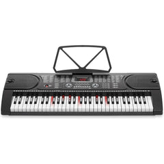 61-Key Electronic Keyboard Portable Digital Music Piano with Lighted Keys, H-Stand, Stool, Headphones, Microphone, Piano Set