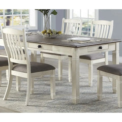 Antique White Finish 5pc Dining Set Table 6x Drawers 4x Upholstered Side Chairs Casual Style Furniture