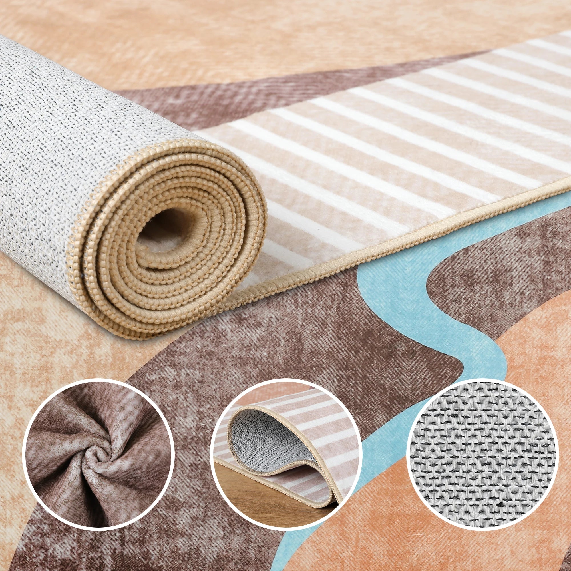 Area Rugs for Living Room, Machine Washable Vintage Rug, Non-Slip Low Pile Throw Rugs with Rubber Backing Washable Carpet