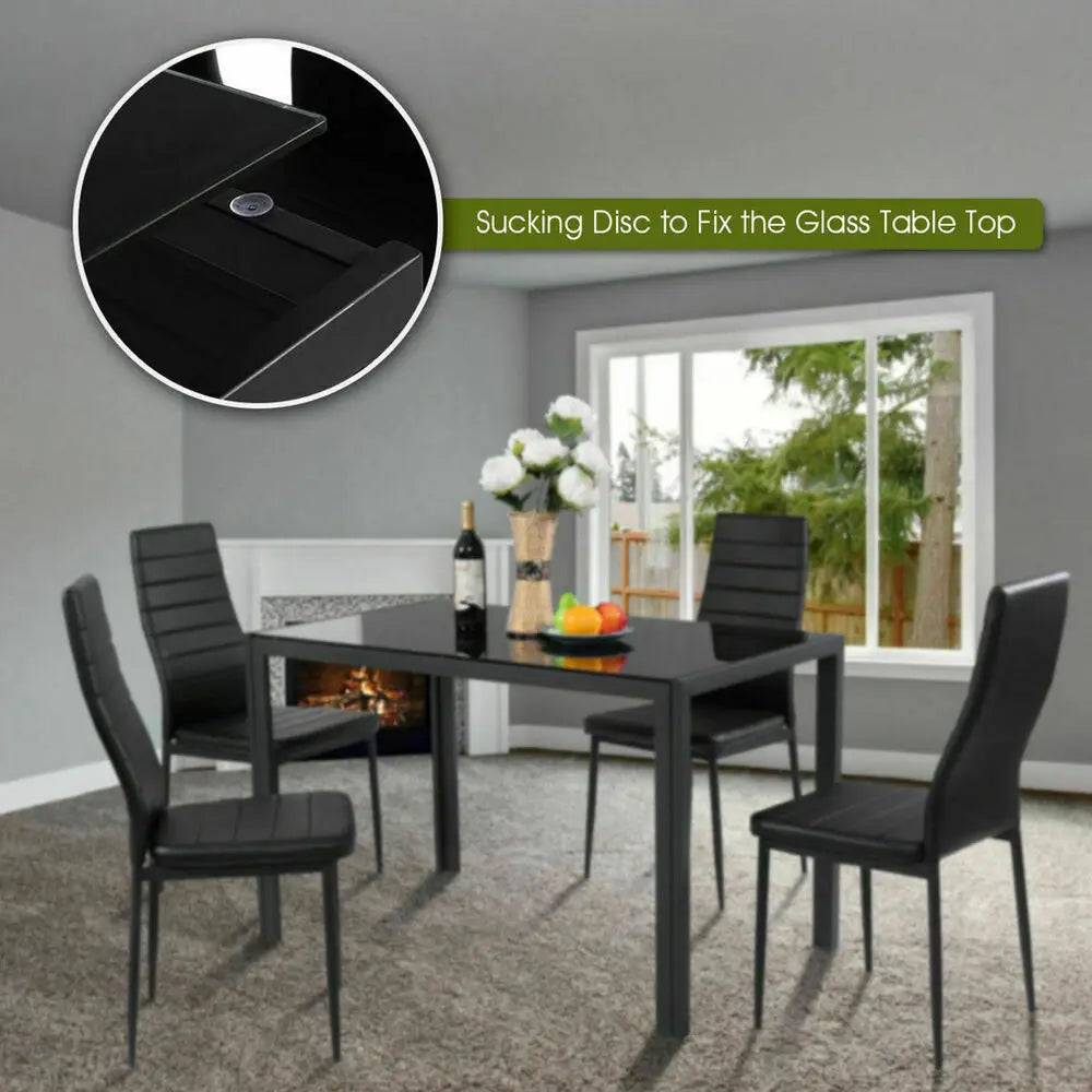 7 PCS Kitchen Dining Table Set Breakfast Furniture w/ Glass Top Padded Chair