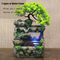 Bymaocar Water Fountain Rockery Ornaments With Waterfall & LED Lights Small Desktop Rockery for Office, Home, Bedroom Decoration