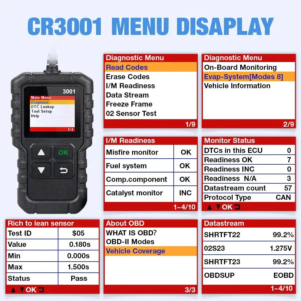 Car Diagnostic Tools X431 CR3001 Car Full OBD2 Automotive Multilingual Code Reader Scanner Check Engine Free Update