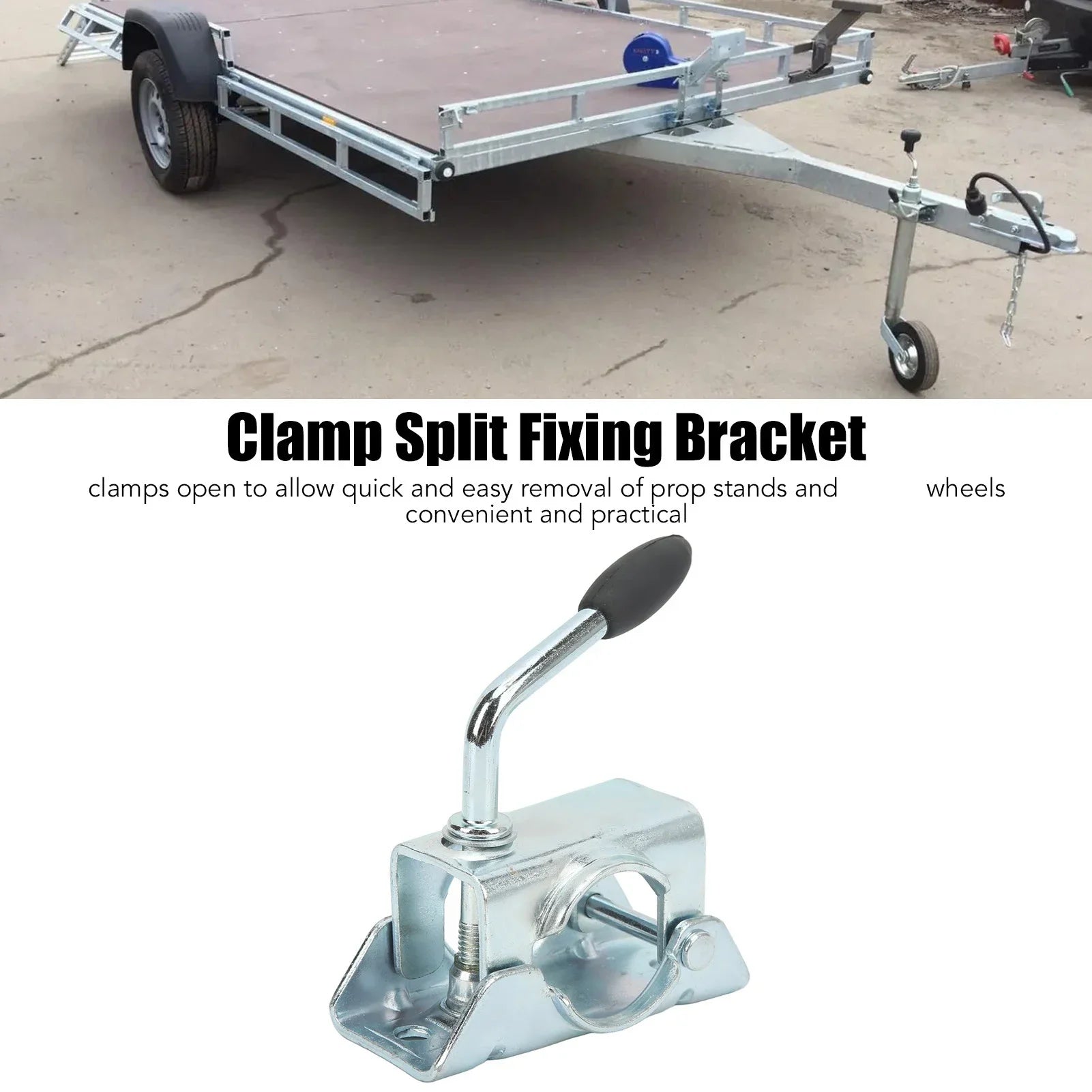 Trailer Jack Wheel Split Clamp Prop Stand Support Mount for 48mm/1.89in Pipe Diameter