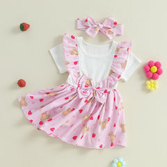 Cute Baby Girls Floral Print Sleeveless Romper Dress with Bow Headband Set Round Neck Ruffles Skirt Hem Infant Jumpsuits