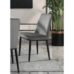 Sleek Design 7pc Dining Table and Gray Velvet Chairs Contemporary Sintered Stone Top Metal Frame Furniture