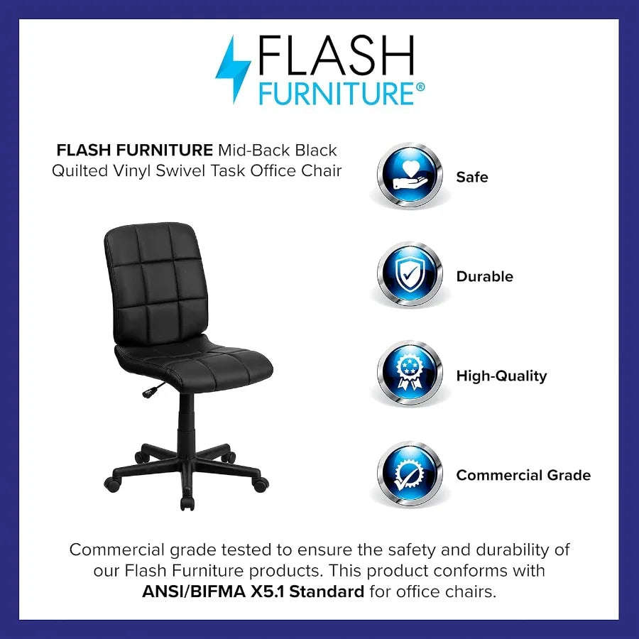 Flash Furniture Clayton Mid-Back Tufted Vinyl Upholstered Swivel Desk Chair with Padded Seat Modern Adjustable Height Padded Of