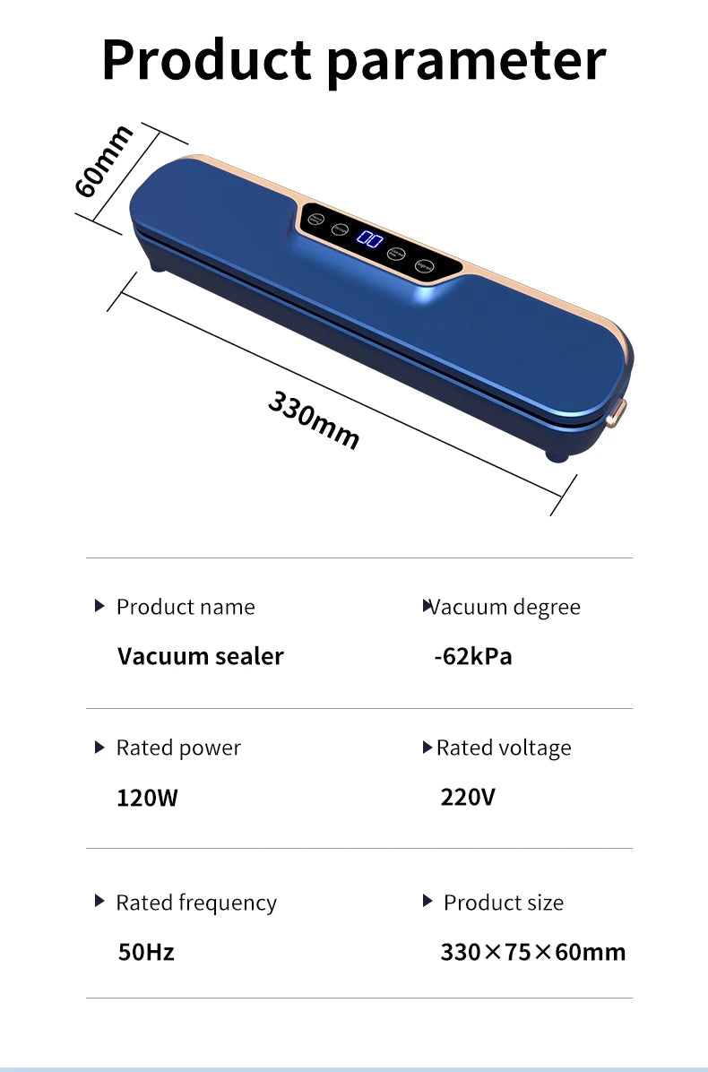 New LCD touch screen household food automatic vacuum sealing machine, with high suction force and simple operation