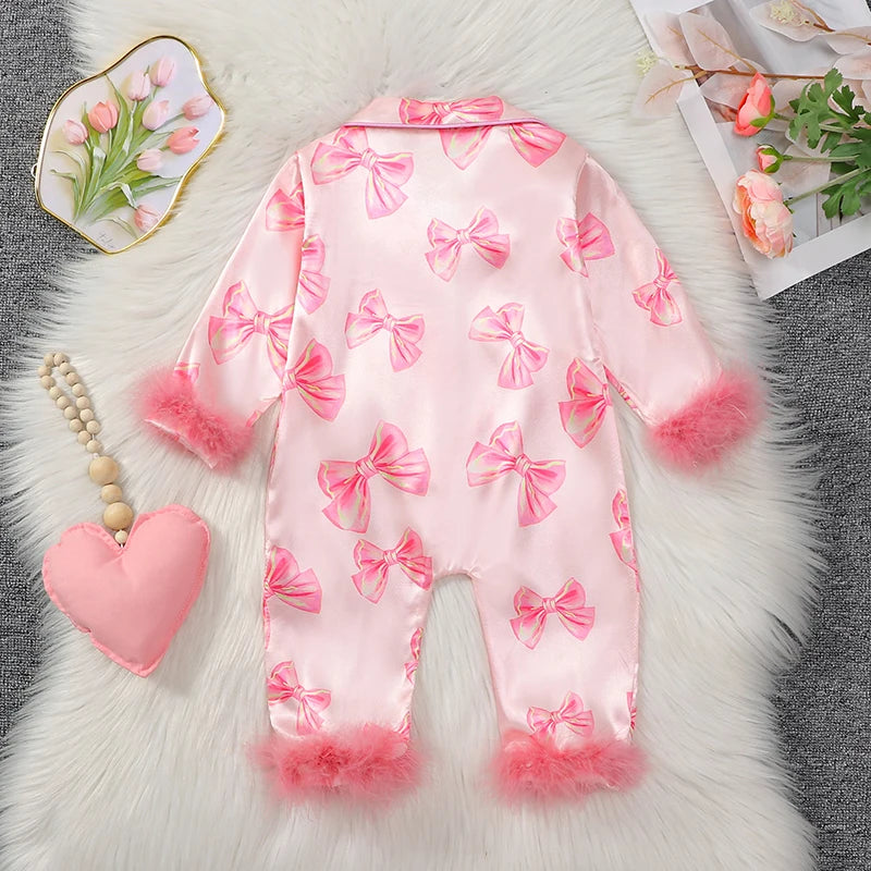 Toddler Girls Pajamas Cozy Long Sleeve Floral Print Fleece Patchwork Button-Up Romper Pajama Set for Sleep and Play