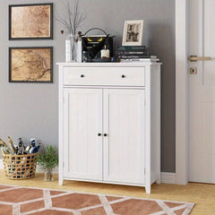 Bathroom Floor Storage with Drawer Pantry Kitchen Cabinet Furniture White