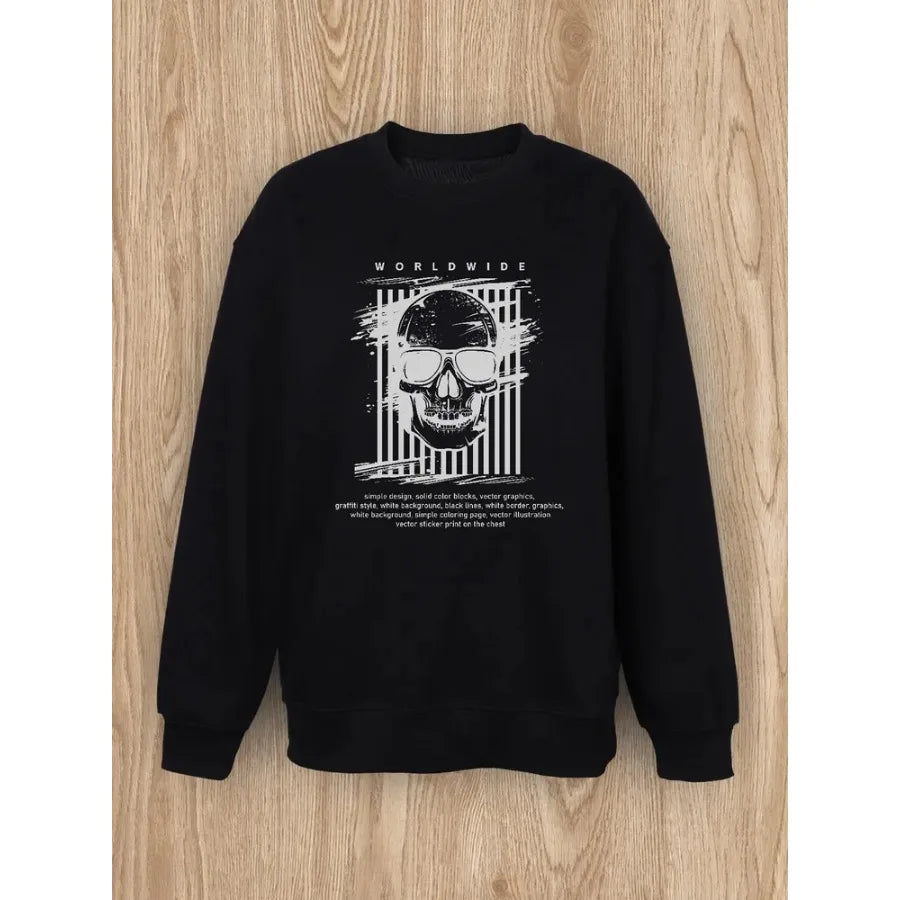 Women Basic Casual Pullover Long Sleeve Autumn Spring Round Neck Skull Print