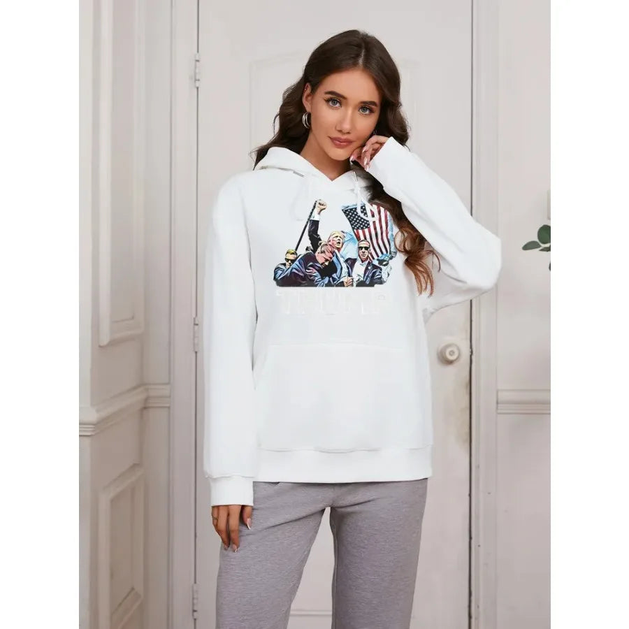 Basic Women Casual Hooded Sweatshirt Autumn Winter Padded Long Sleeve Printed Top