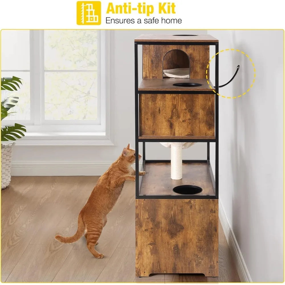 Cat Litter Box Enclosure, Litter Box Furniture Hidden, Wooden Cat Washroom Furniture, Indoor Cat House with Condo, Hammock