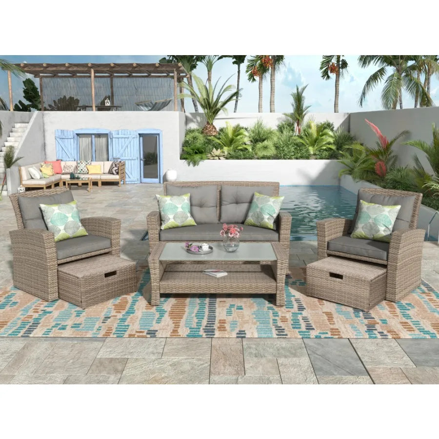 4 Piece Outdoor All Weather Wicker Patio Furniture Set with Ottoman and Cushions