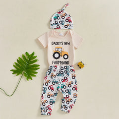 Toddler Boy Casual Outfits Dinosaur Print Short Sleeve T-Shirt with Shorts and Cap 3 Piece Set for Summer Wear