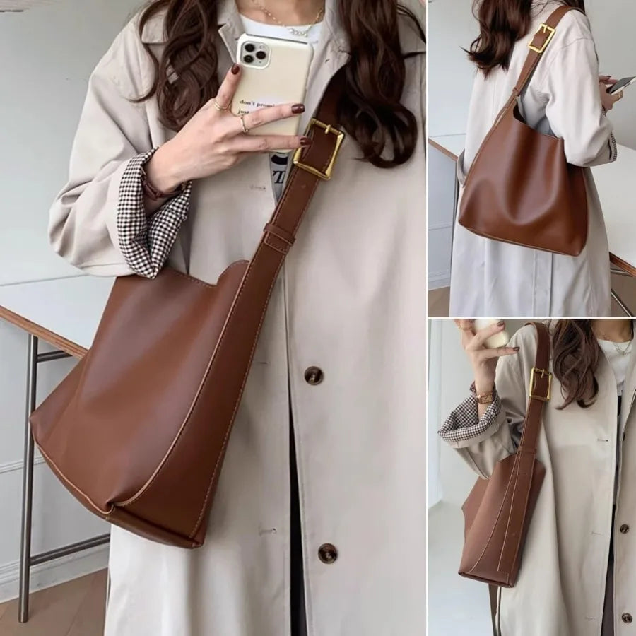 PU Leather Shoulder Bag Women Retro Large Vegan Tote Purse with Wallet