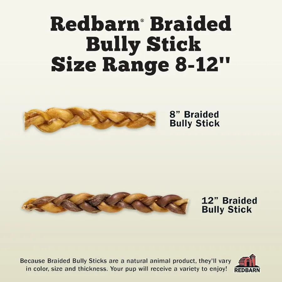 All Natural 8-12" Braided Bully Sticks for Medium Large Dogs Healthy Long Lasting Beef Chews Variety Party Pack Single Ingredie