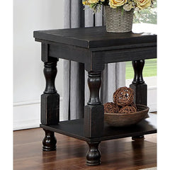 Rustic Style Antique Black 1pc End Table with Open Bottom Shelf Plank Style Top for Living Room Furniture