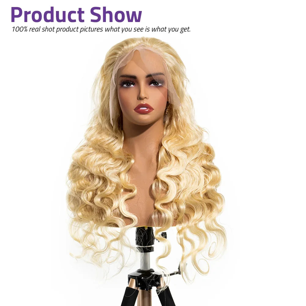 36 Inch HD Transparent Blonde Body Wave 13x6 Lace Front Human Hair Wigs Honey Colored Lace Frontal PrePlucked #613 Closure Wig