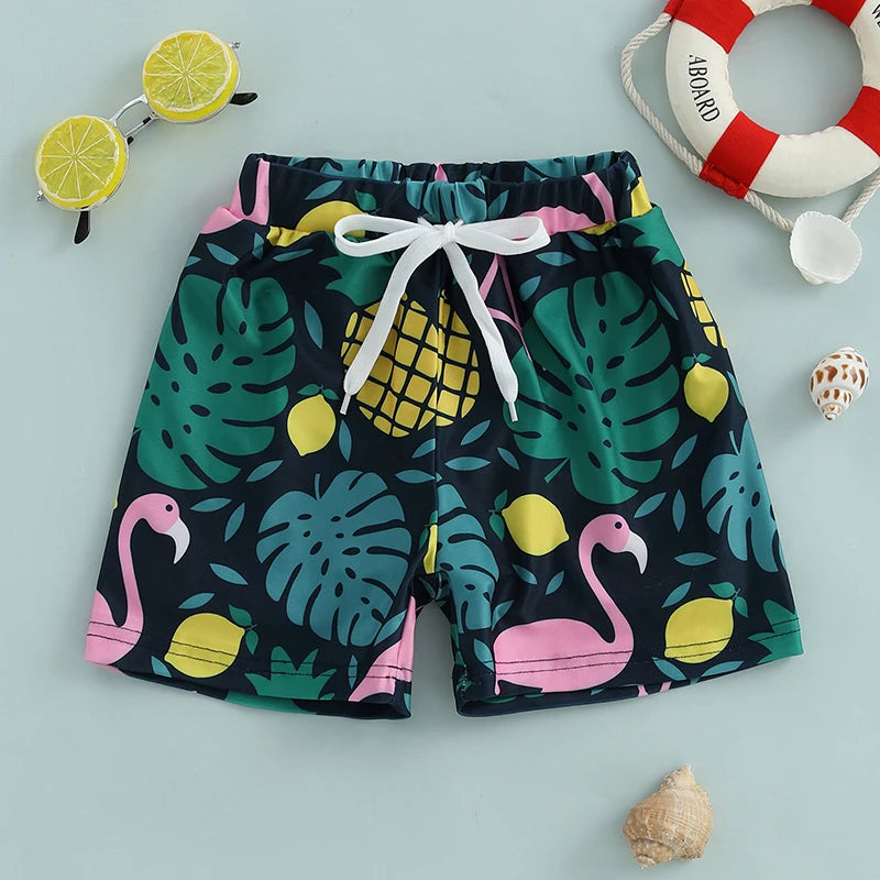 Children s Swim Trunks with Fun Pineapple Print Elastic Waistband and Drawstring Closure - Beach Shorts for Boys