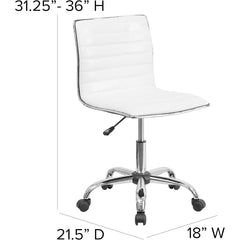 Flash Furniture Alan Low-Back Ribbed Upholstered Vinyl Swivel Desk Chair with Padded Seat Modern Adjustable Height Padded Offic