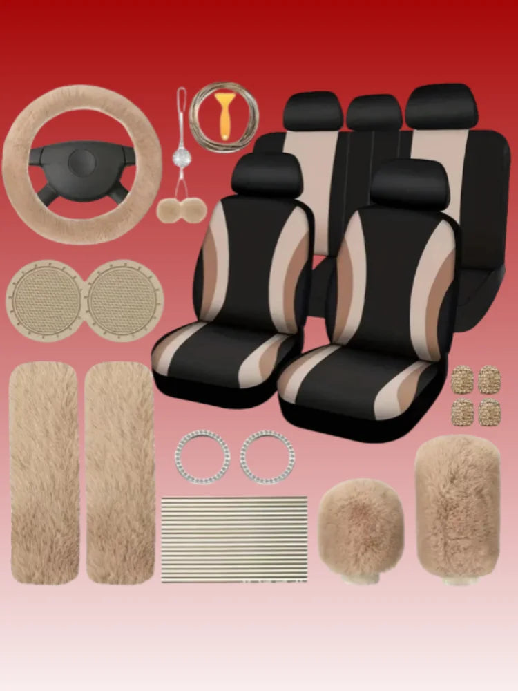 A collection of 35 luxury automotive interior accessories - plush comfort and style - including steering wheels, handbrakes, gea