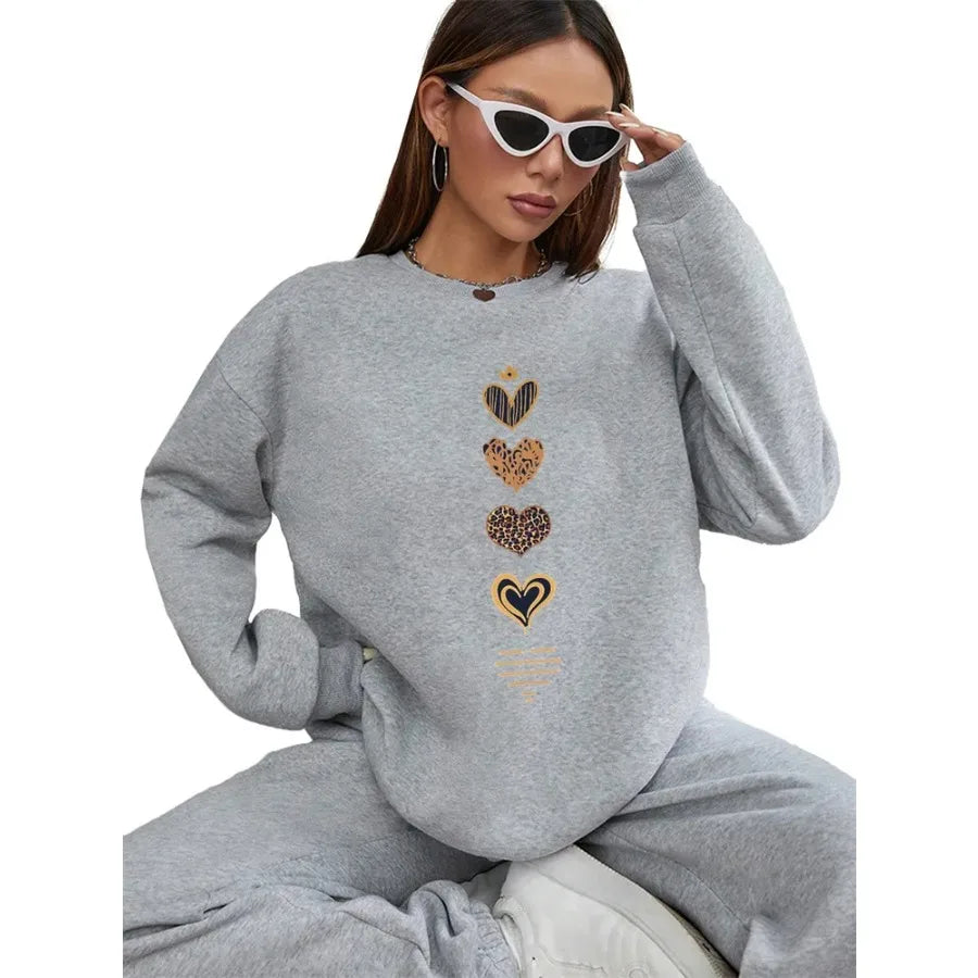 Women Basic Casual Pullover Long Sleeve Gradient Love Print Round Neck Spring Autumn