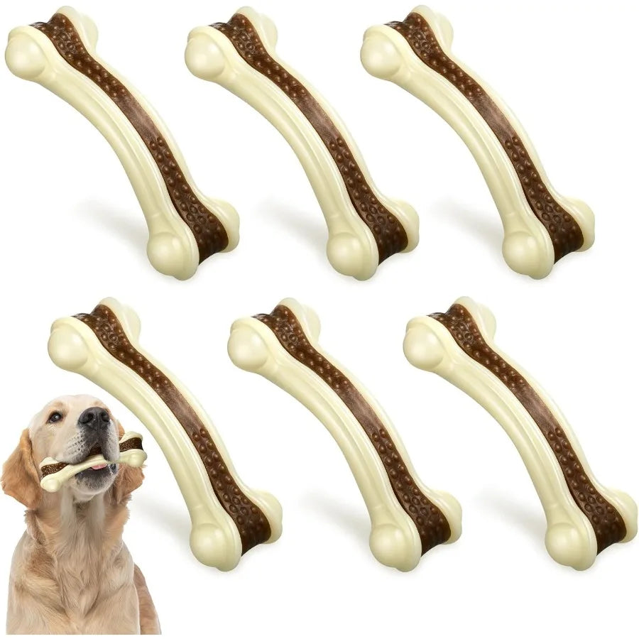 6 Pcs Dog Meal Toys Nylon Beef Flavor Bones Tough Teething Toys Chew Bones for Large Medium Small Breed Puppies Pets Large