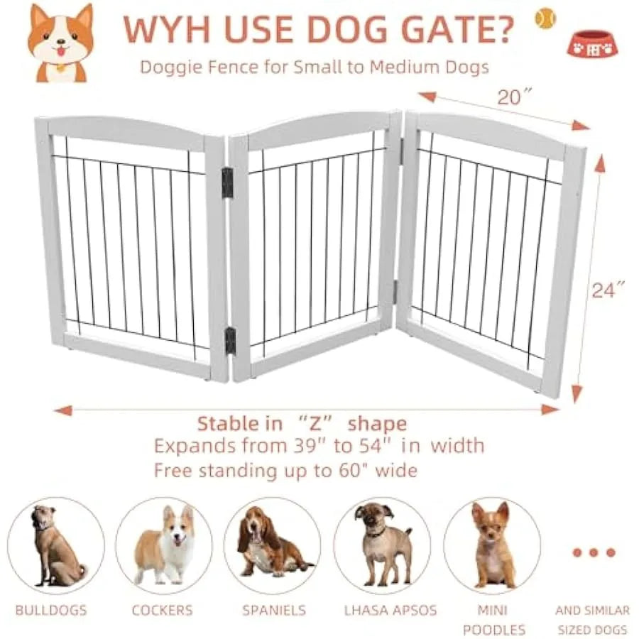 Freestanding Foldable Dog Gate for House Extra Wide Wooden White Indoor Puppy Gate Stairs Dog Gates Doorways Pet Gate Tall